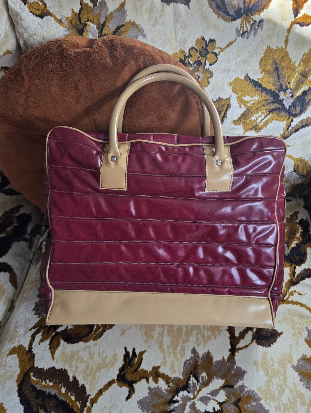 Vintage Burgundy 1970s Vinyl Gym Tote Bag